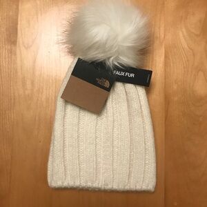 NWT The North Face Pom-Pom Beanie Gardenia White Faux Fur Knit Hat